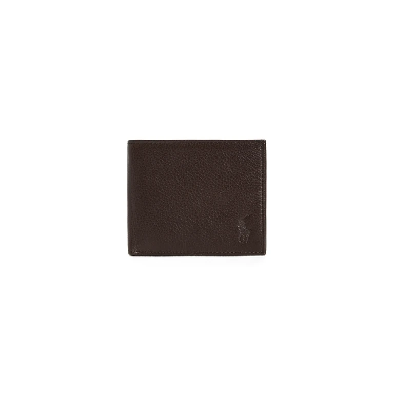Pebbled Leather Wallet Brown One Size