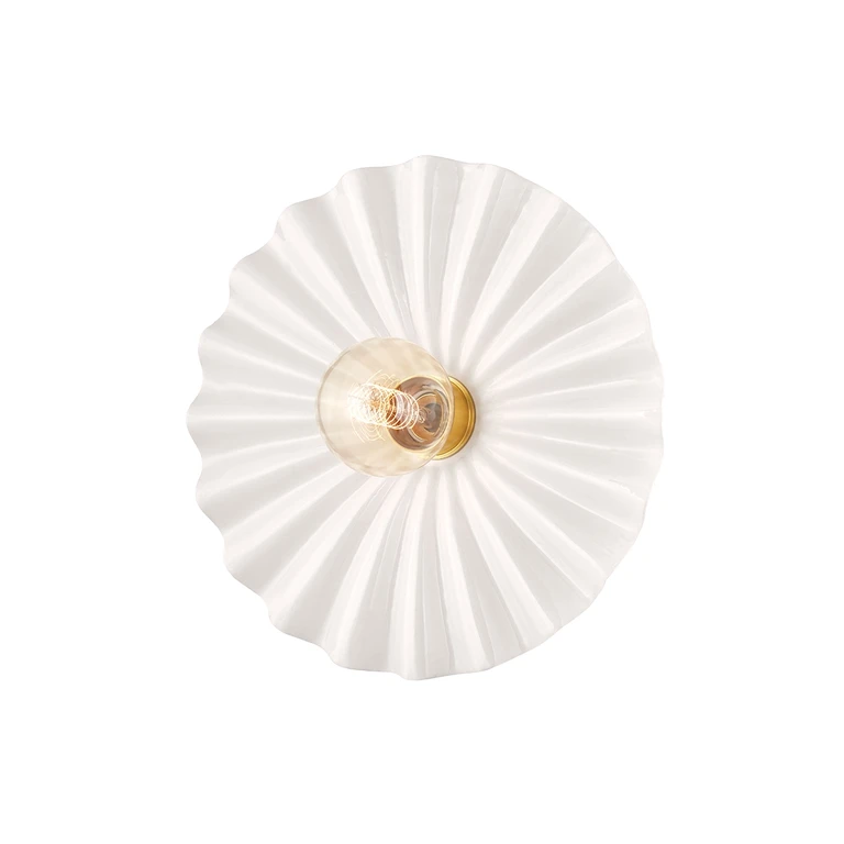 Aged Brass Ceramic Gloss Cream One Light Flush Mount from the Tinsley Collection