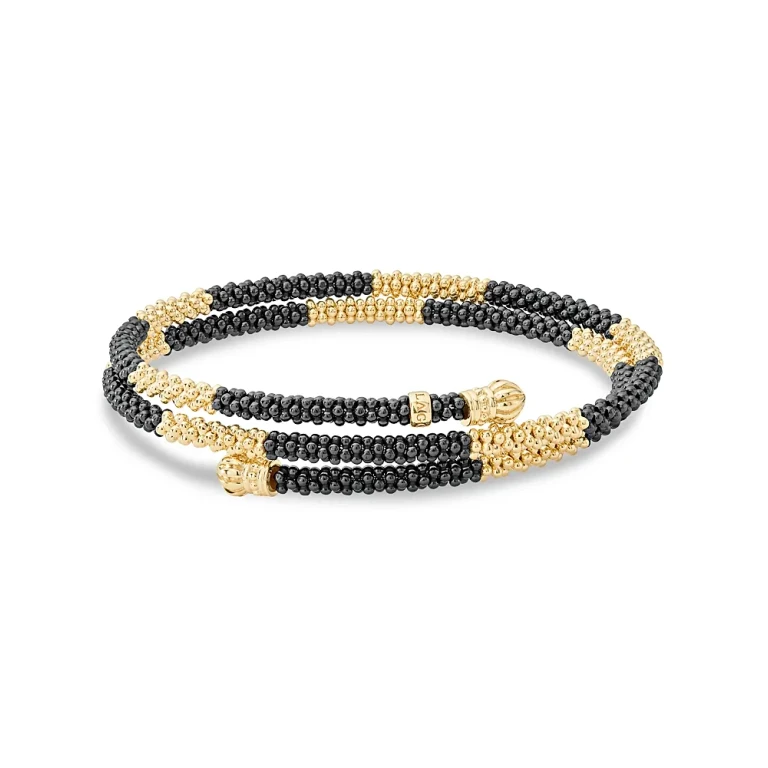 Lagos Gold & Black Caviar Collection 18K Gold & Ceramic Coil Bracelet
