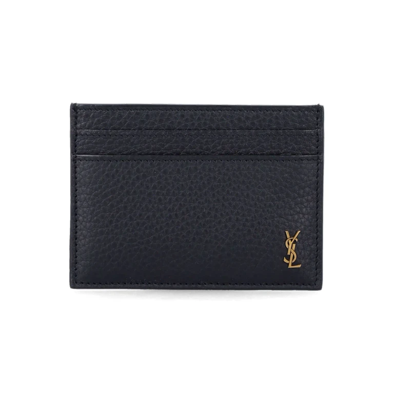 Saint Laurent Tiny Cassandre Card Case In Grained Leather