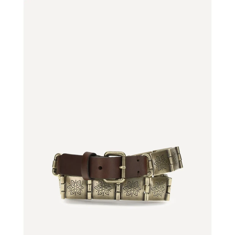 ETRO Damesriem van leer en gegraveerd metaal (Maat L)