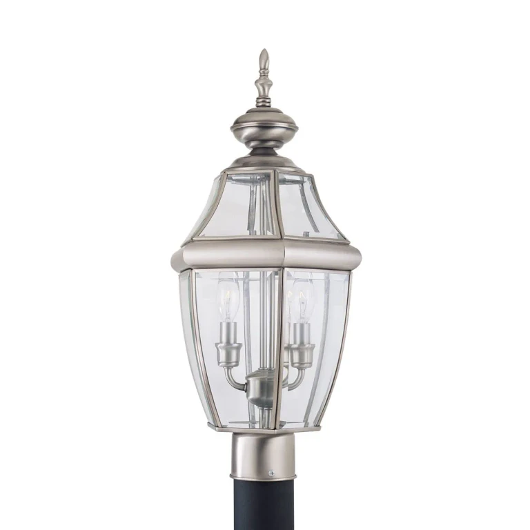Antique Brushed Nickel Two Light Outdoor Post Lantern from the Lancaster Collection