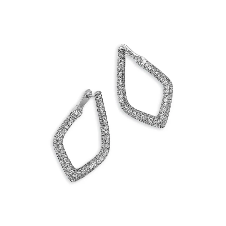 Diamond Pave Cut Geometric Spiral Hoop Earrings in 14K White Gold, 1.75 tcw