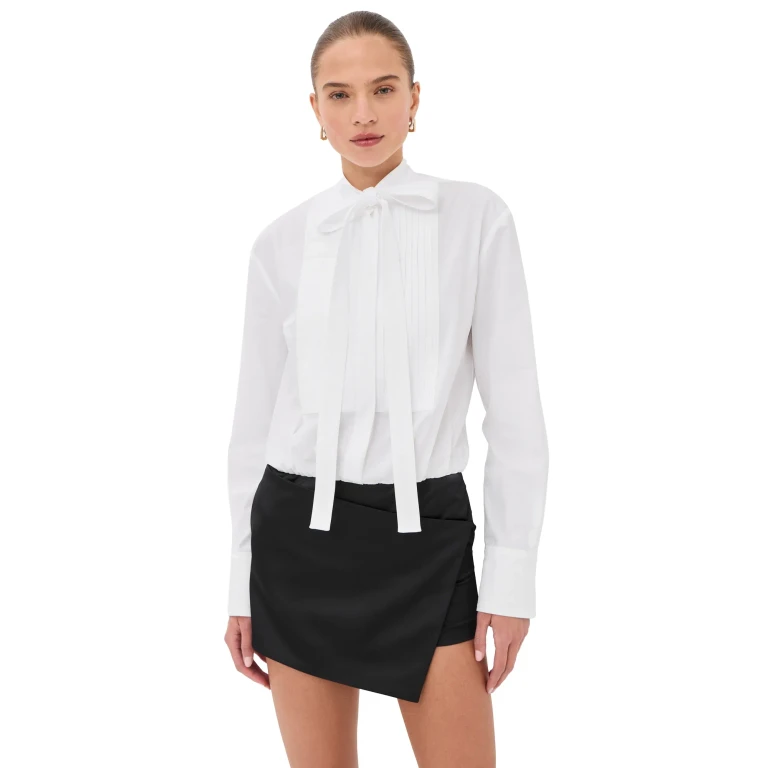 Robe chemise courte The Attico avec cravate Blanc/Noir 36