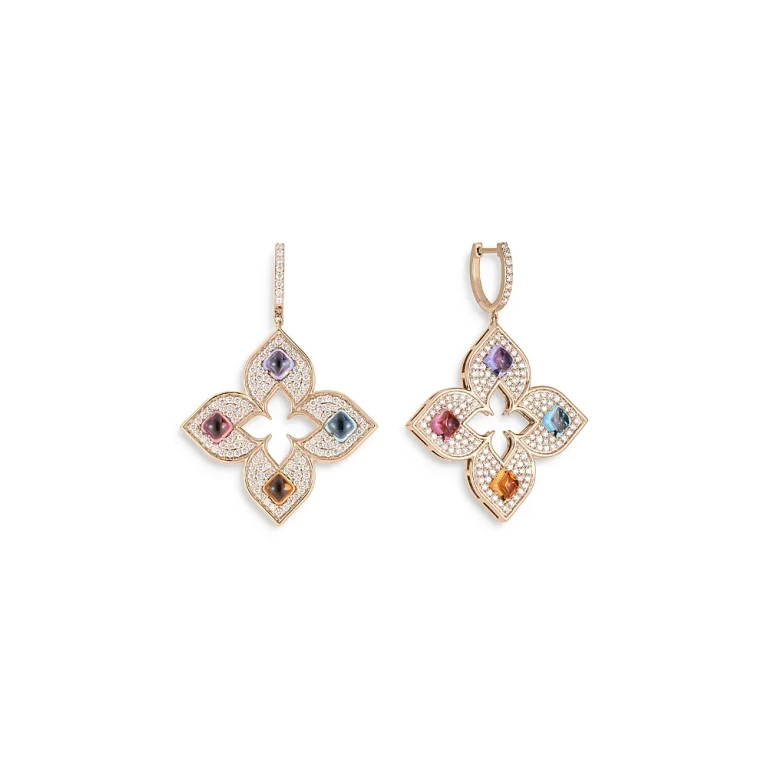 Roberto Coin 18K Rose Gold Venetian Princess Carnival Multi Gemstone & Diamond Flower Drop Earrings