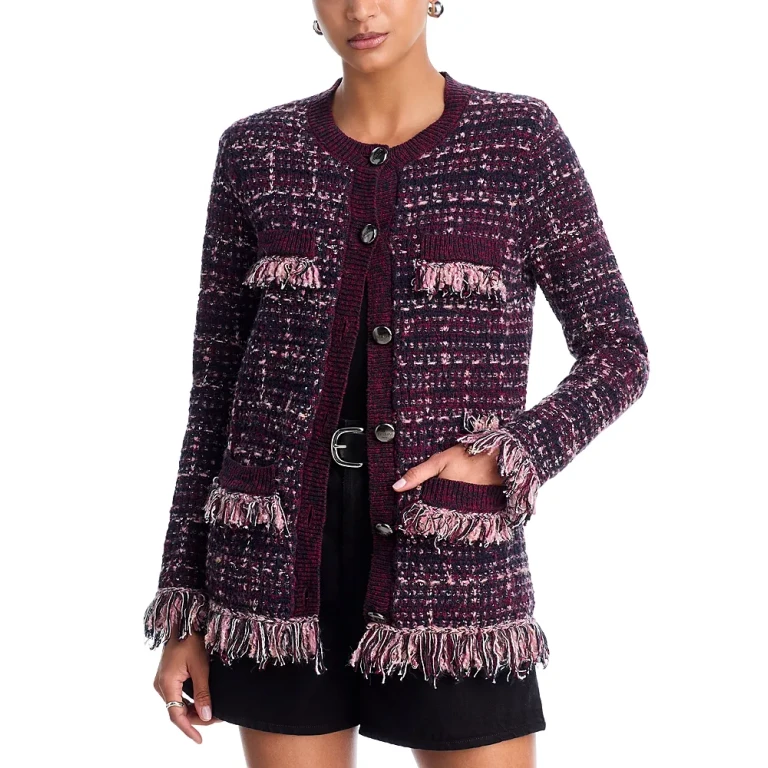 L'Agence Kastoria Fringe Trim Cardigan Sweater