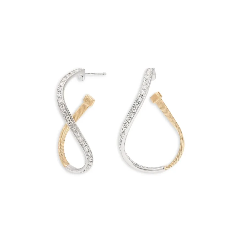 Marco Bicego 18K White & Yellow Gold Marrakech Diamond Small Twist Hoop Earrings