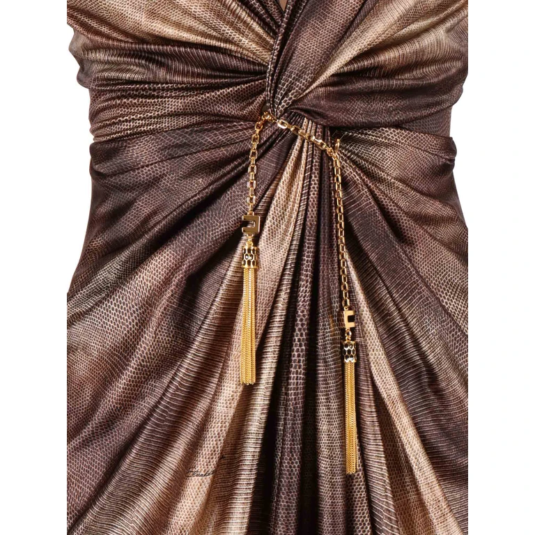 Elisabetta Franchi WOMENS DRESS Brown Polyamide Elastane Midi - Women