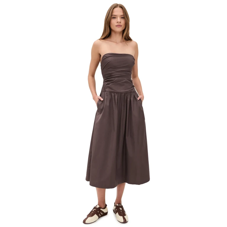 Madewell Amari Ruched Midi Dress Chocolate Plum 16