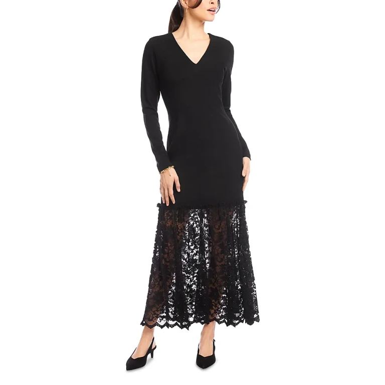 Karen Kane Long Sleeve Lace Hem Dress