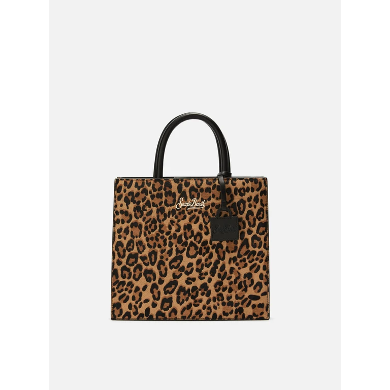 Mc2 Saint Barth Shop Bag Midi Handbag Leopard-Print Pony Skin Leather Brown - Unisex