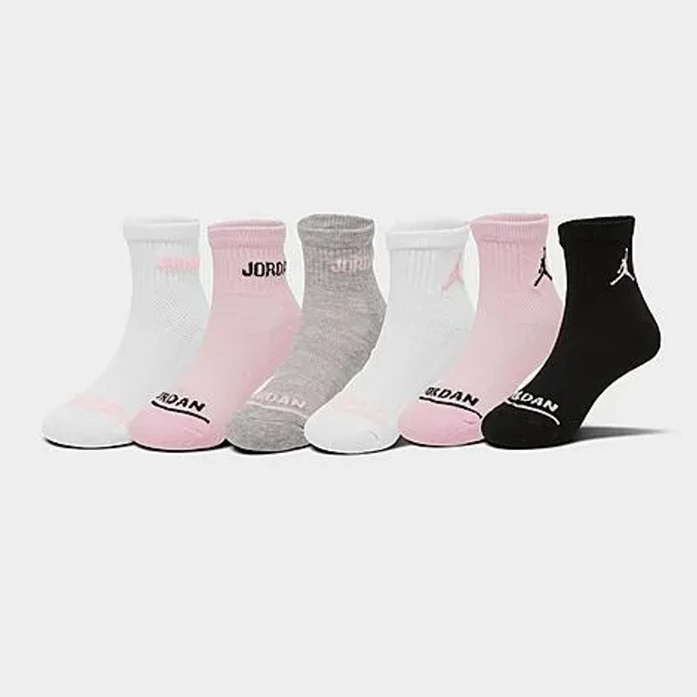 Jordan Kids Girls' Cushioned Ankle Socks (6-Pack) in Pink Foam/White/Grey Size: 9-11