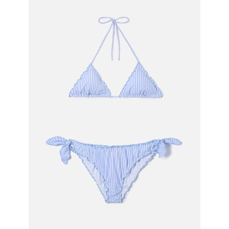 Mc2 Saint Barth Bikini Sarius Triangle White And Light Blue Striped Seersucker - Women