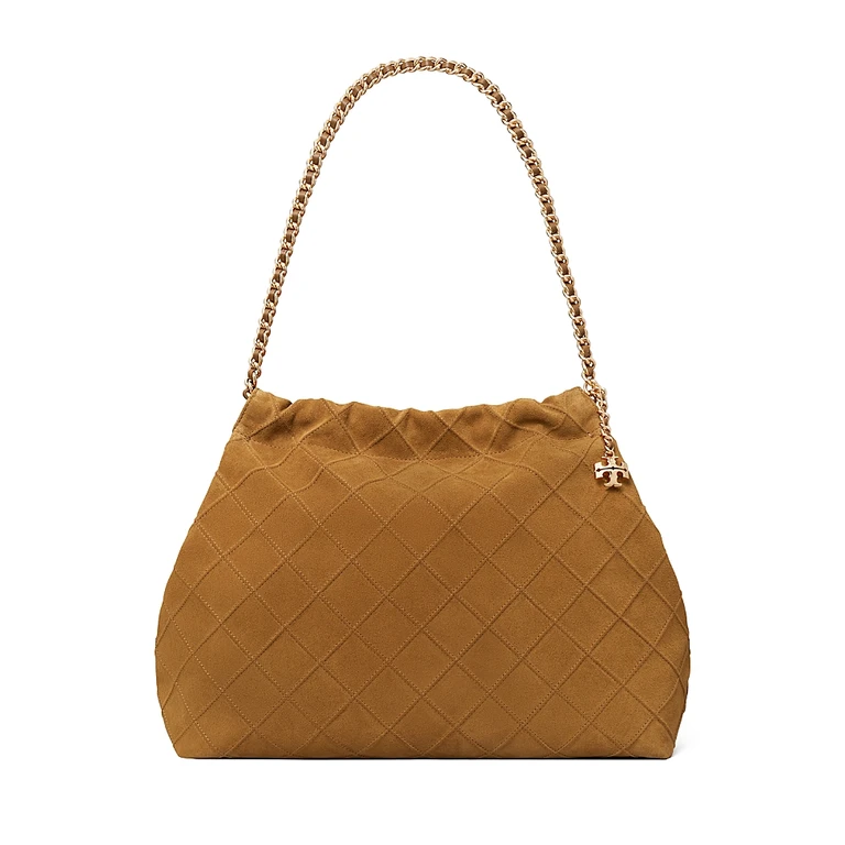 Tory Burch Fleming Suede Hobo Bag Chicory Brown One Size