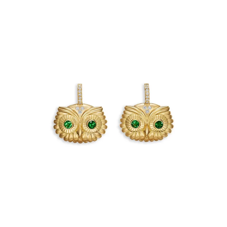 Temple St. Clair 18K Yellow Gold Fj Tsavorite & Diamond Athena's Owl Earrings