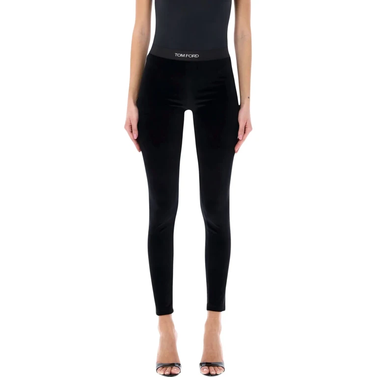 Black Stretch Velour Logo Leggings (PAJ121JEX065NAA)