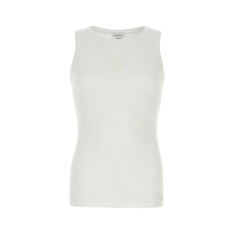Alexander McQueen White Stretch Cotton Tank Top Opticalwhite Exterior: Elastane T-shirt - Men