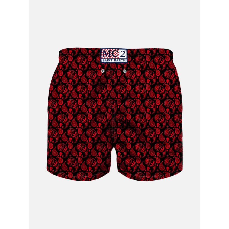Mc2 Saint Barth Boy Light Fabric Swim Shorts With Milan Paisley Print Special Edition Black Swimshort