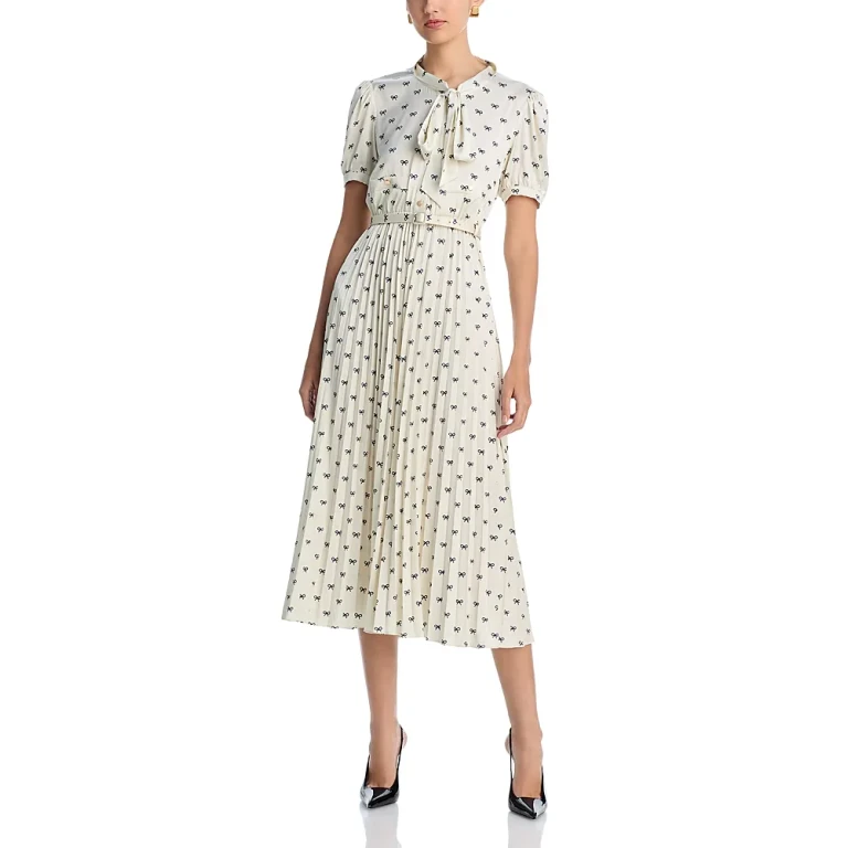 Self-Portrait Satin Bow Print Midi Dress