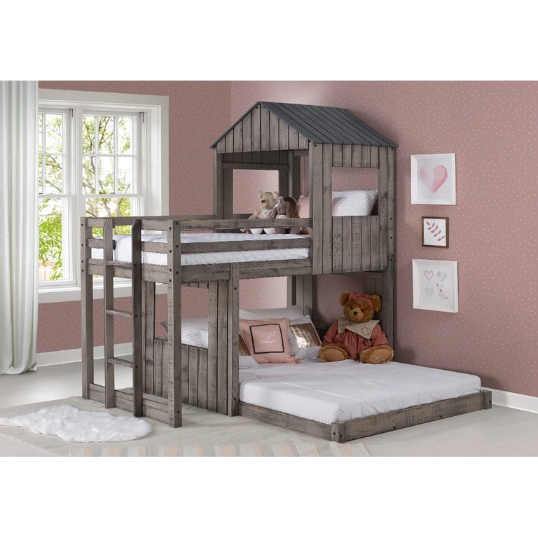 Boothbay Twin Over Full Gray Rustic Loft Bed
