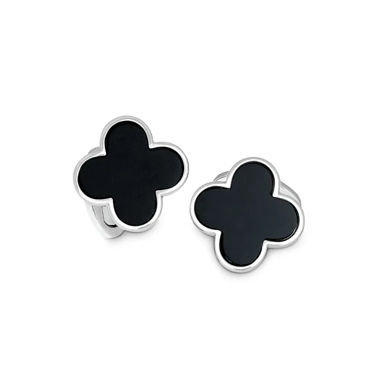 Sterling Silver and Black Onyx Clover Cufflinks