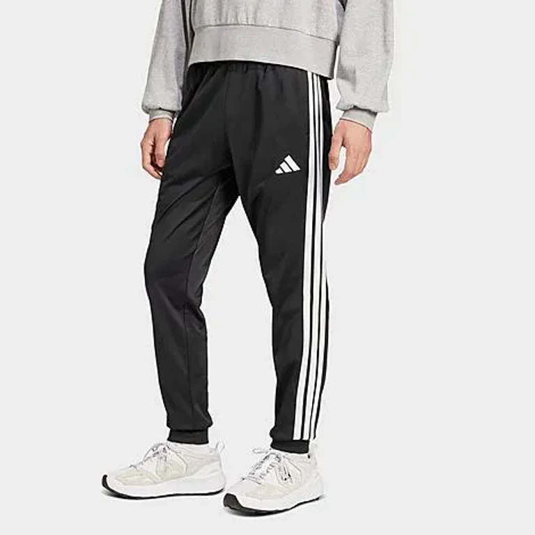 adidas Men's 3-Stripes Tricot Tapered Track Pants in Black/White Size: Small