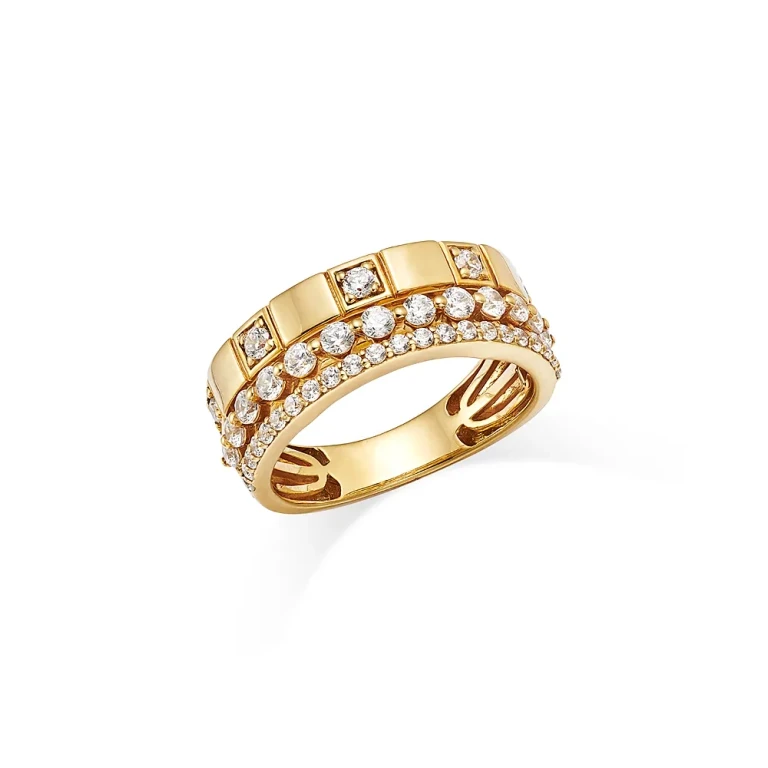 Diamond Stack Look Statement Ring in 14K Yellow Gold, 0.75 tcw