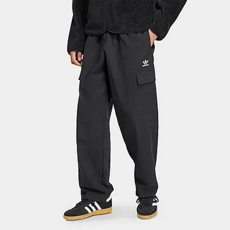 adidas Men's Originals Trefoil Essentials Woven Cargo Pants in Black/White Size: XS