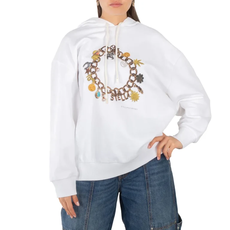 Stella McCartney White Cotton Bracelet-Print Hooded Sweatshirt