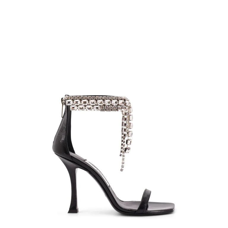 Jimmy Choo Black Vintage Leather Sandals With Crystals Detail