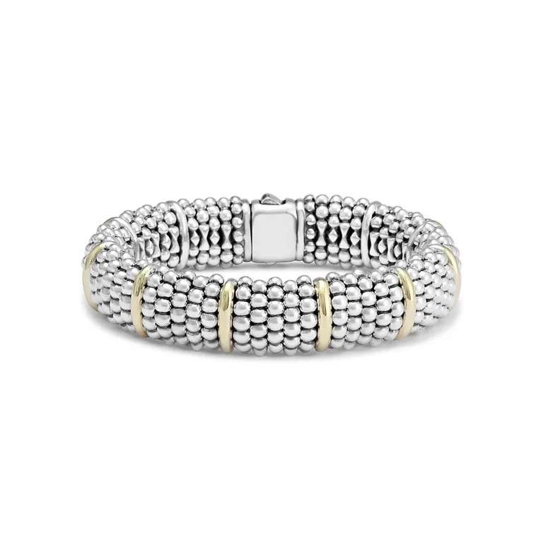 Lagos Sterling Silver Signature Caviar Bracelet with 18K Yellow Gold Stations