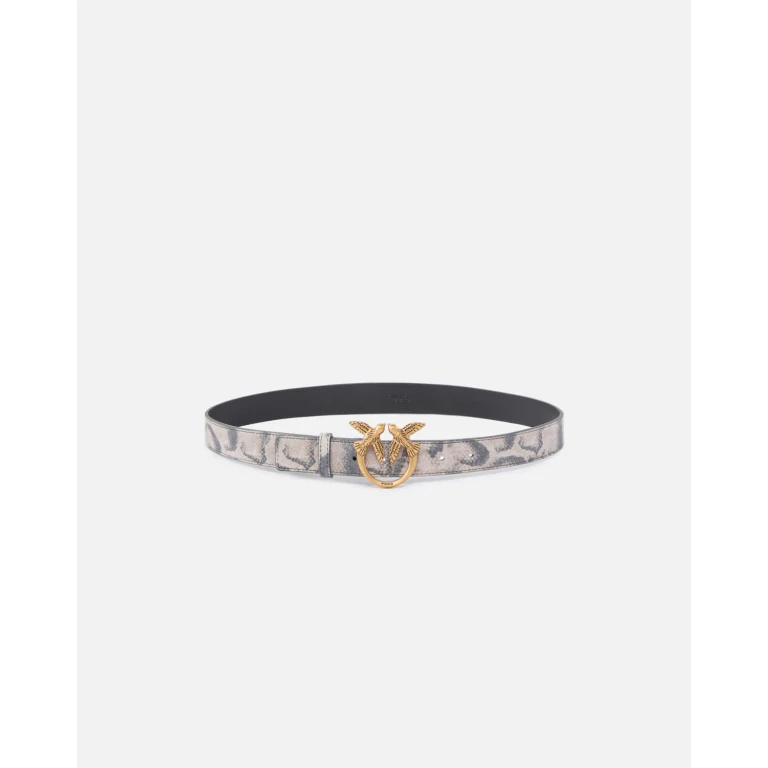 Pinko Python Embossed Leather Belt with Love Birds Buckle 3 cm