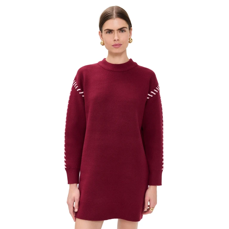 English Factory Whip Stitched Knit Mini Dress Burgundy/Pink XL