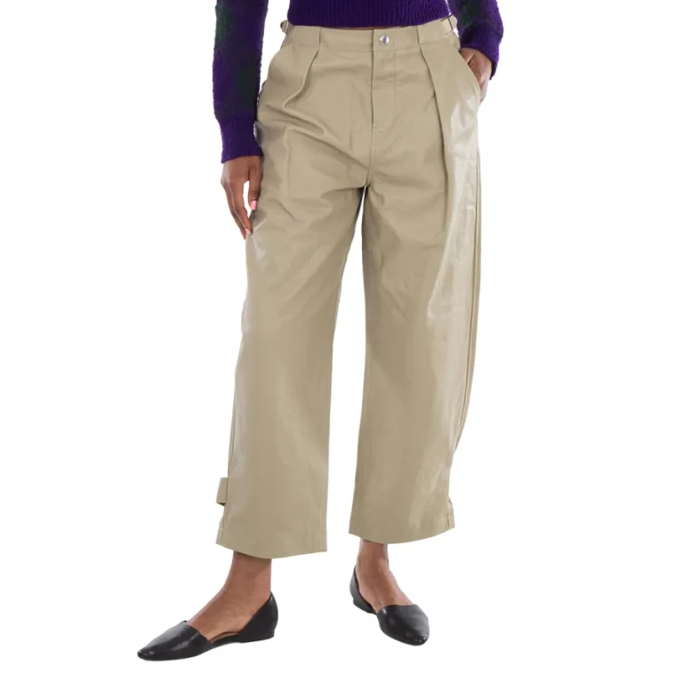 Burberry Pleated Leather Trousers in Hunter