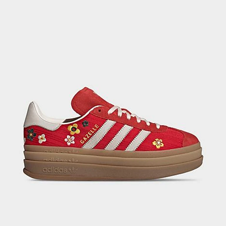 adidas Women's Originals Gazelle Bold Floral Casual Shoes in Better Scarlet/Off White/Eqt Yellow Size: 5.0