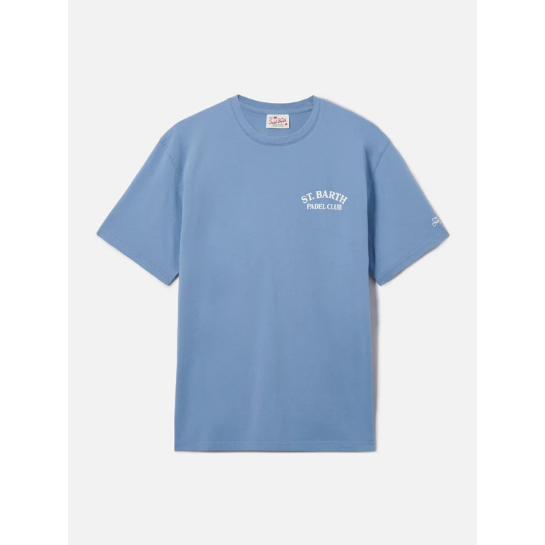 Mc2 Saint Barth Dusty Light Blue Portland T-Shirt With St. Barth Padel Club Illustration - Men