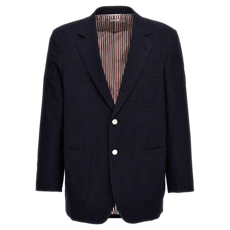 Thom Browne Single-breasted seersucker blazer Blue Wool - Men