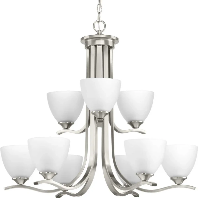 Brushed Nickel Nine Light Chandelier from the Laird Collection