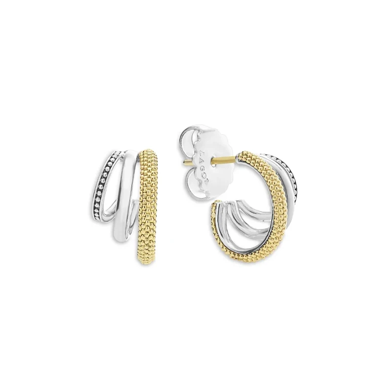 Lagos Two Tone Caviar Lux Three Ring Hoop Earrings