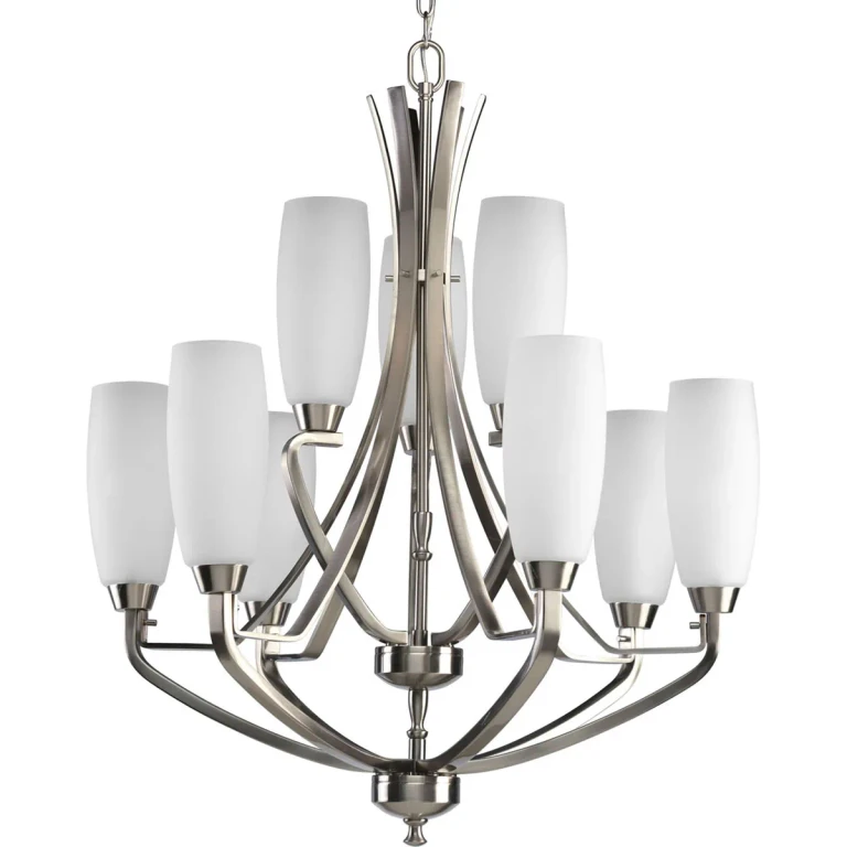Brushed Nickel Nine Light Chandelier from the Wisten Collection