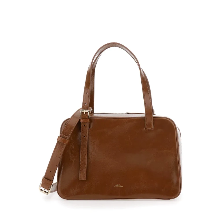 A. P.C. virginie Brown Shoulder Bag With Removable Shoulder Strap And Front Logo In Leather Woman