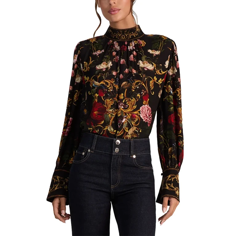 Alice and Olivia Marion Mock Neck Embellished Blouse