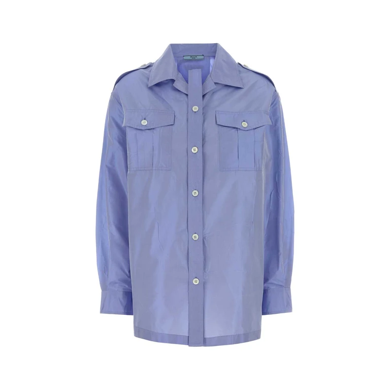 Prada Light-Blue Taffeta Shirt Pervinca Exterior: Silk Camicie - Women