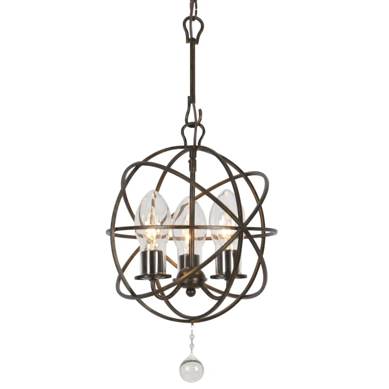 Crystorama Solaris 3-Light 17" Outdoor Hanging Light in English Bronze with Clear Glass Drops Crystals