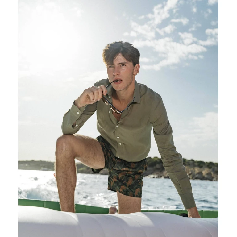 Larusmiani Swim Suit Cheetah Olive Short - Men