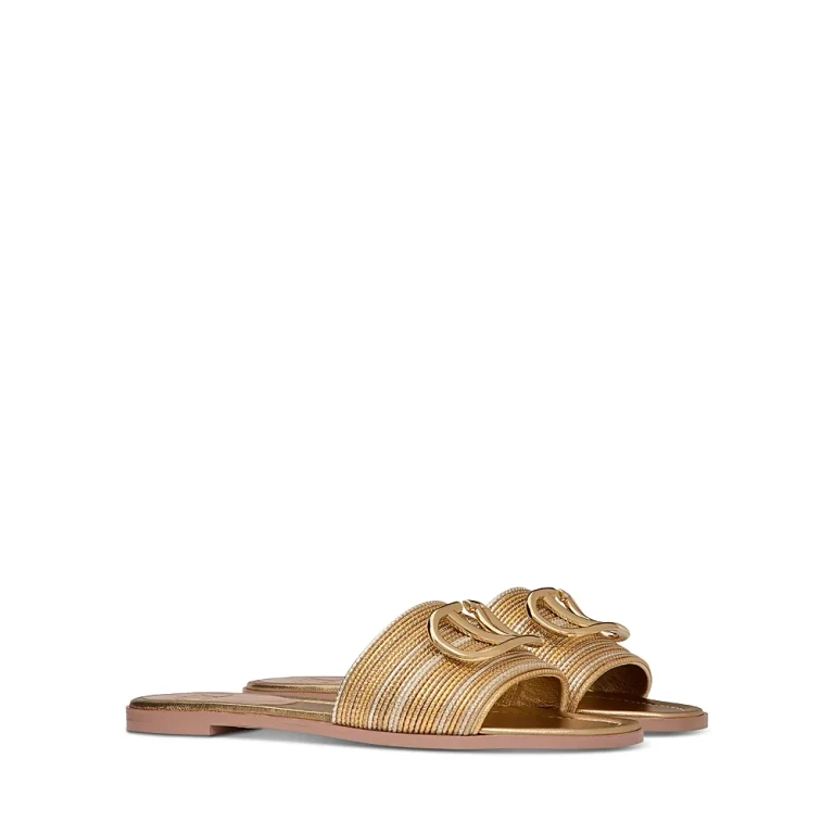 Valentino Garavani Women's V Logo Signature Metallic Slide Sandals