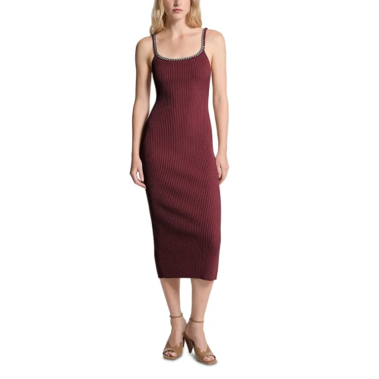 Michael Kors Chain Trim U Neck Rib Dress