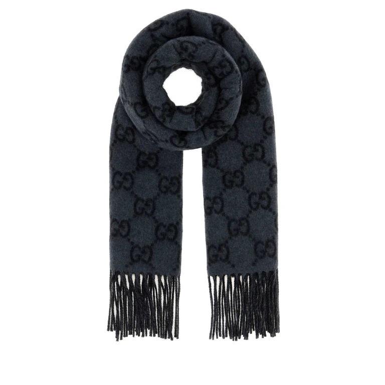 Gucci Embroidered Cashmere Scarf Graphiteblack Fabric Sciarpe E Foulard - Men
