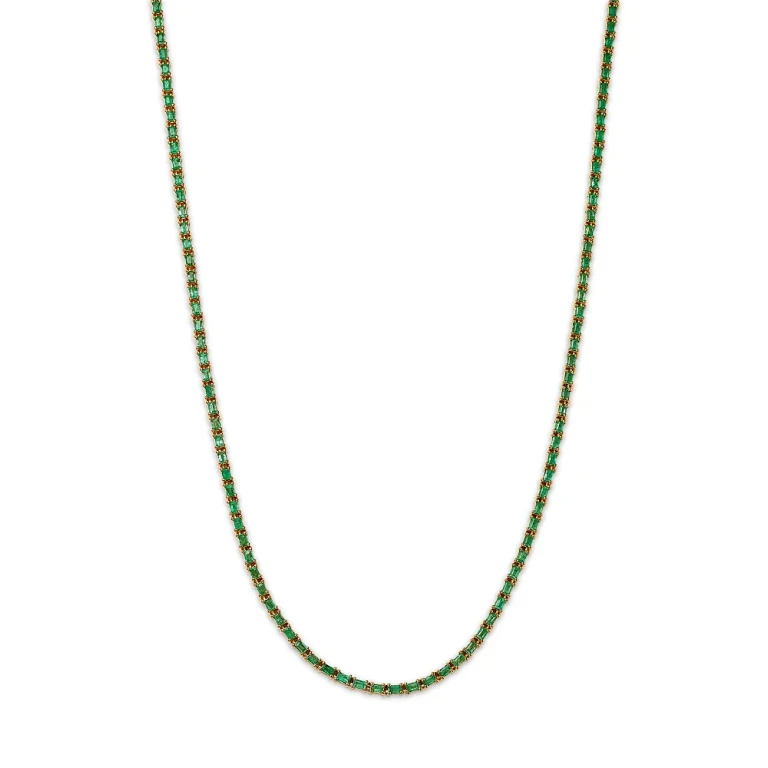 Emerald Tennis Necklace in 14K Yellow Gold, 16.5