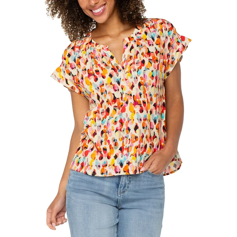 Liverpool Los Angeles Printed Dolman Sleeve Popover Blouse